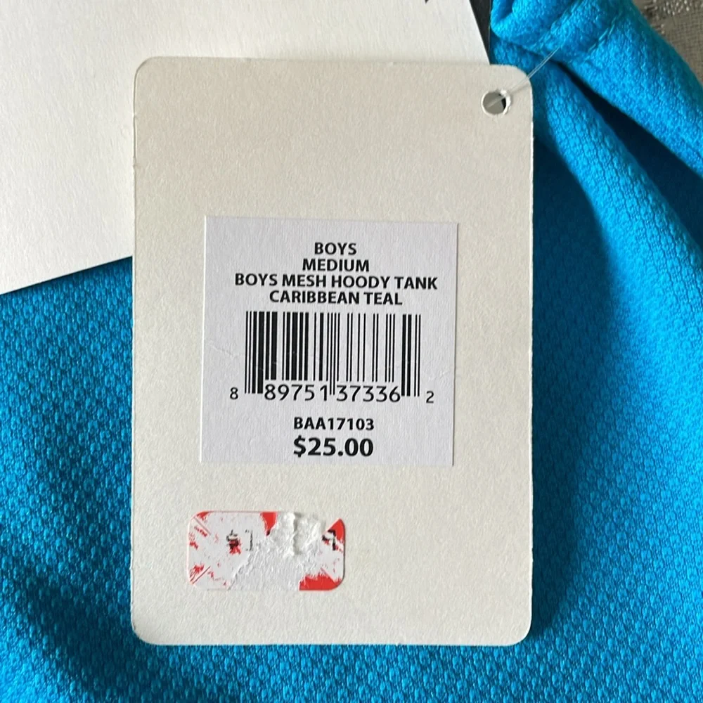REEBOK Boys Mesh Hoodie Tank Top Caribbean Blue Speedwick Fabric Casual Medium